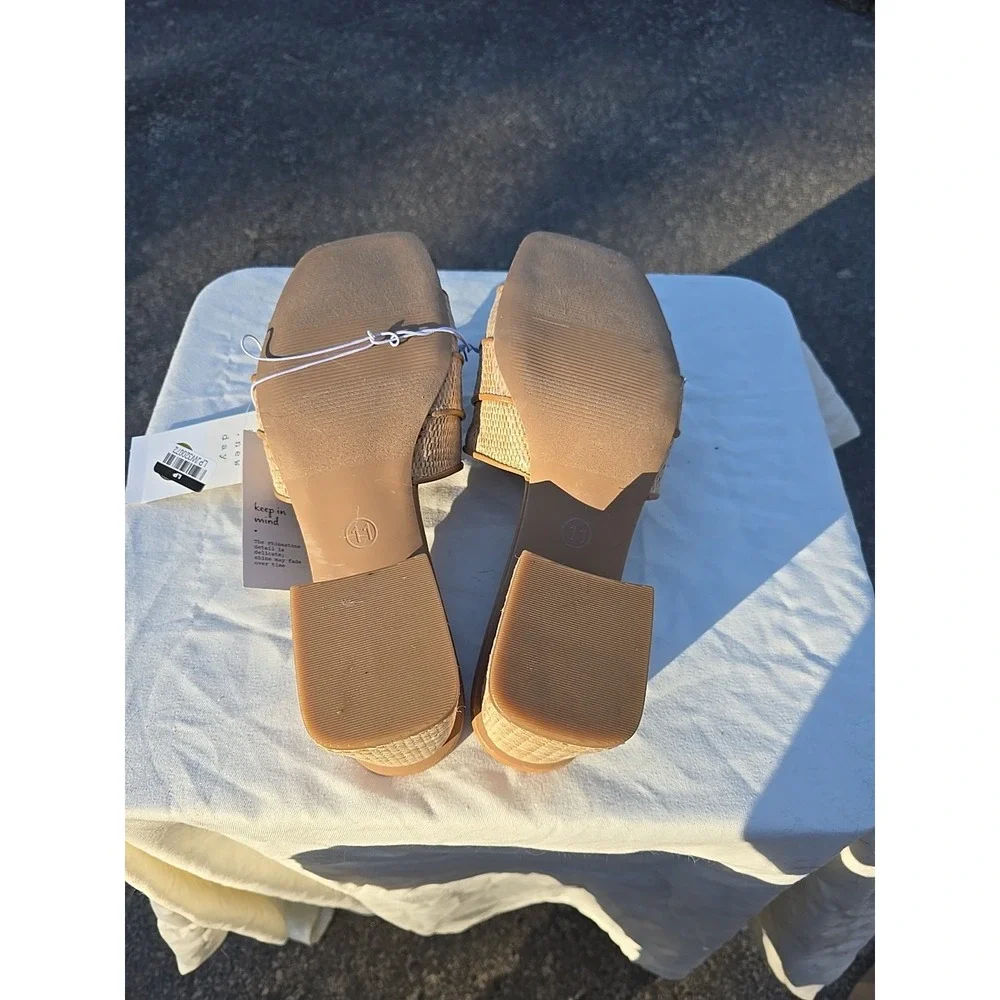 Women's Kathleen Raffia Buckle‎ Block Heels Beige A New Day Size 8 Neutral NWT